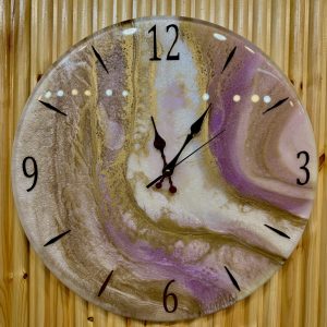 Mor,krem,altın renkte Epoksi Saat, Mermer Efekti