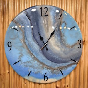 Bebek mavisi epoksi saat, gri epoksi mermer efekti, 45 cm