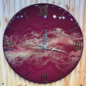 Bordo lüks epoksi saat, altın mermer efekti 45 cm